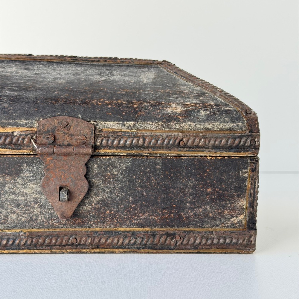 Vintage Handcrafted Wood Trinket Box Rustic Treasure Chest Primitive Old World